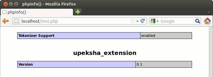 Upeksha PHP Extension in phpinfo()